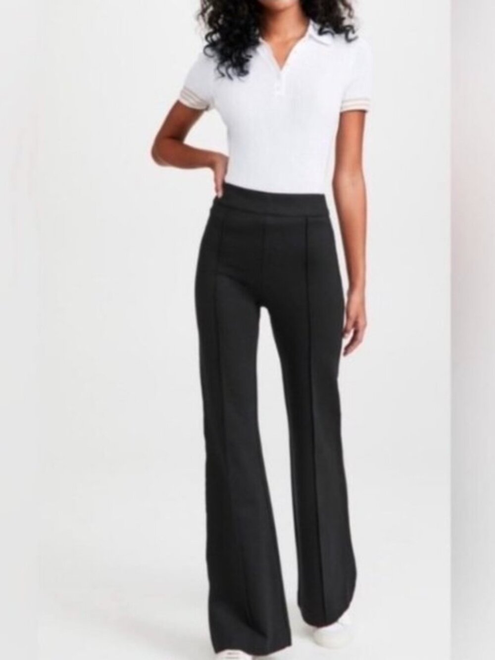 Spanx Perfect Fit Ponte Flare Black Pintuck Pants Size Large